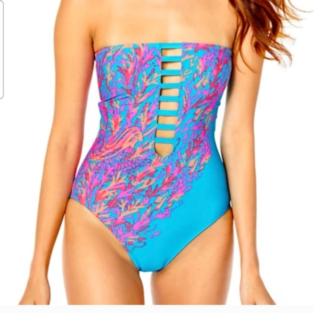 Lilly Pulitzer Teslee One Piece Swimsuit Turquoise Oasis Goddess of the Sea 16
